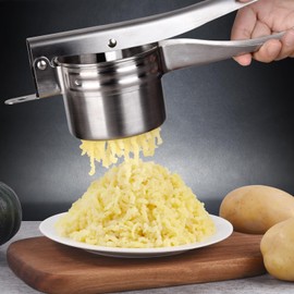 Potato Ricer, Sopito 15oz Stainless Steel Potato Masher with 2 Interchangeable Inner Cups, Heavy Duty Food Press for Smooth Mashed Potatoes