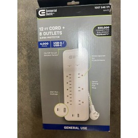 COMMERCIAL ELECTRIC 12 ft. Braided Cord 8-Outlet Surge Protector USB USB-C white