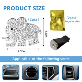 Wogomz 2PCS Bling Car Air Vent Clip, Crystal Elephant Car Air Freshener Vent Clips, Sparkly Rhinestone Car Air Conditioning Outlet Clip Charm Decoration, Universal for Women Girls (Silver)