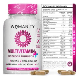 Multivitamnico Mujer 90 Cpsulas Womanity Vitaminas Mujeres Sin Sabor Por Sus Ingredientes Naturales, Las Capsulas Tienen Un Ligero Olor A Arndano     