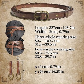 EpicCos 3 Pieces Medieval Fantasy Belt Skirt Hiking Set, Renaissance Adjustable Faux Chain Belt with Skirt Clips for Cosplay Fair, Brown A