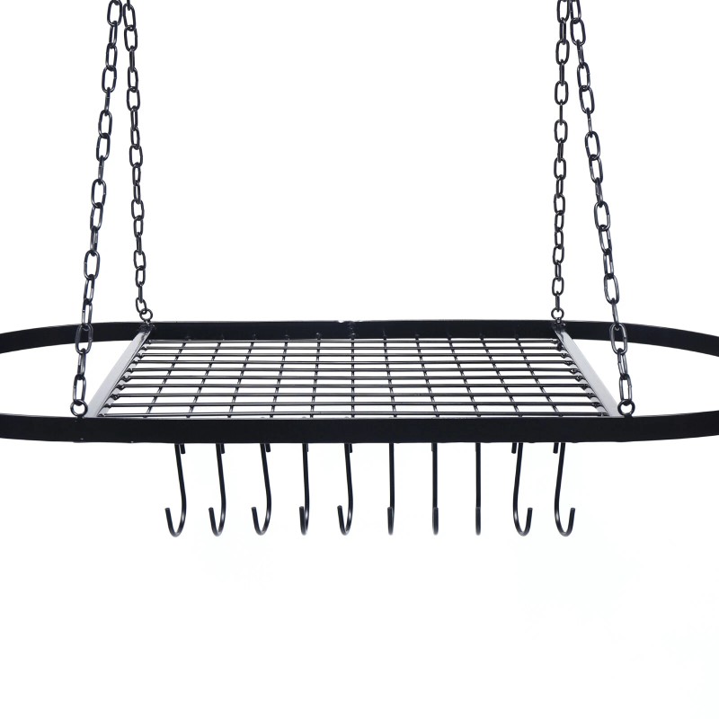 Kitchen Storage Hanging Pot Holder Pan Hanger Shelf Cookware 9-Hooks