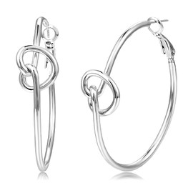 HUABOLA CALYN 925 Sterling Silver Earrings for Women, Ultralight Heart Hoop Medium Earrings, Hypoallergenic Silver Hoop Earrings, 40 mm, Silver