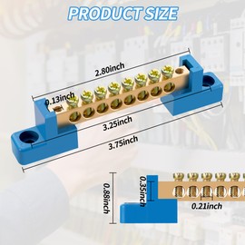 4 Pack 6 Position Neutral Bus Bar Terminal Block, Blue Insulated Electrical Bus Bar with Screws for Distribution and Breaker Boxes