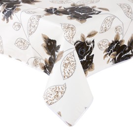 texpot Oilcloth 140 x 180 cm Oval with Flowers Washable with Hem Polyester Garden Tablecloth