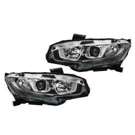 munirater Fit For 2016-2020 Honda Civic Headlight Left + Right Assembly Set Chrome Pair