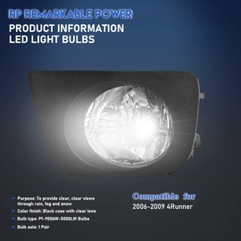 RP Remarkable Power, LED Fog Light for 2006 2007 2008 2009 4Runner Front Pair LED DRL Fog Lights Bumper Lamps with White LED Bulbs and Wiring Harness and switch Clear Lens Kit FL12226
