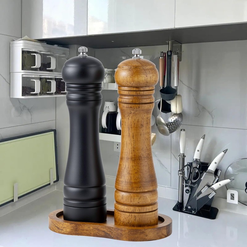 BINHAI Salt and Pepper Wood Mill Tray, Retro Colour Pepper