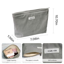 Wudygirl Cosmetic Bags for Women,Large Capacity Travel Makeup Bag,Cute Corduroy Makeup Bag Organizer Handbags Purses Zipper Pouch(Dark Gray)