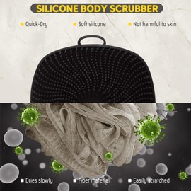 Silicone Body Scrubber, Silicone Loofah New Upgrade Richer Foam and Effective Cleaning, Ergonomic No-Slip Handle, Long-Lasting & Easy to Clean