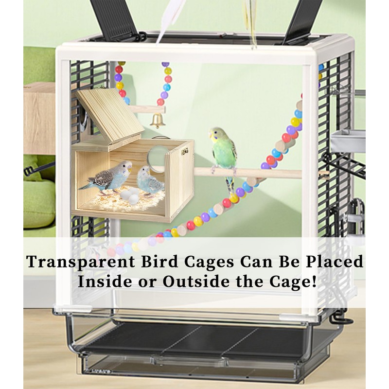 MUYG Natural Wood Bird Nesting Box,Acrylic Parakeet Nesting Box Transparent