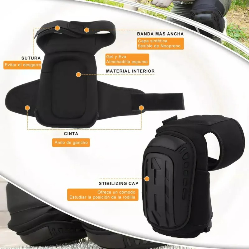 Rodilleras Kidomy Negras Resistente Uso Construcción Velcro Ajustable