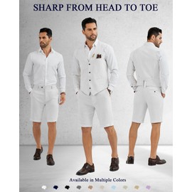 Men's Linen Suits White 2 Piece Vests Short Pants Suit for Men Casual Summer Beach Groomsmen Wedding Waistcoat Set Outfit 2XL
