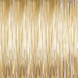 AXOBOG Champagne Gold Tinsel Curtains - 3.2ft x 6.5ft Metallic Foil Fringe Streamers for Birthday, Wedding, and Holiday Party Decorations - Glittering Door Hanging Backdrop for Festive Celebrations