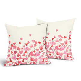 Valentines Day Pillow Covers 18x18 Inch Pink Love Heart Throw Pillow Covers Set of 2 Spring Farmhouse Pink And White Pillowcases Cotton Linen Cushion Covers For Couch Bedroom Sofa Chair Car Home Decor