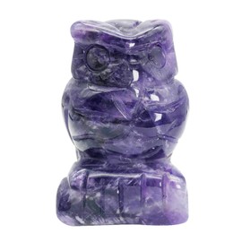 Ladeukoi Natural Gemstone Vigilant Owl Bird Statue, Hand Carved Healing Crystal Animal Figurines Bag Stone Decoration 2 Inches, Amethyst