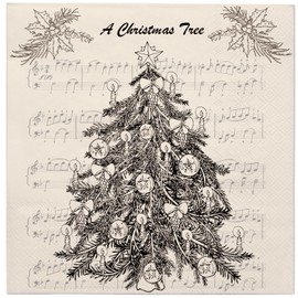WRAPAHOLIC 50Pcs Christmas Paper Napkins - 3 Ply Black Christmas Tree and Song Disposable Luncheon Napkin for Christmas Party Supplies Tableware, Xmas Holiday - 6. 5 x 6.5 In