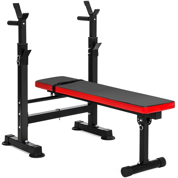BalanceFrom Adjustable Folding Multifunctional Workout Station Adjustable Olympic Workout Bench with Squat Rack, Black/Red