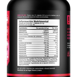 Complejo B. Levadura de Cerveza y Vitaminas B1, B2, B3, B5, B6, B12. Ingredientes Naturales con 90 cápsulas de 500 mg. B Yeast Blend B Life