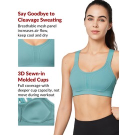 Yvette Sports Bra High Impact Adjustable Criss Cross Back, Full Support for Large Bust No Bounce, Sky Blue,L Plus