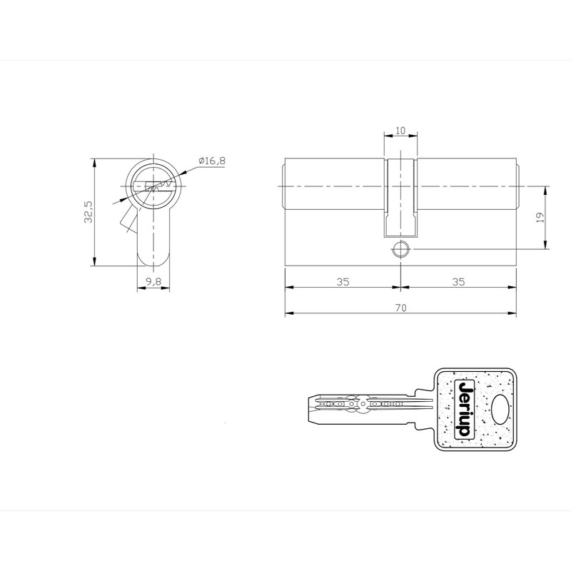 Jeriup Locks- Euro Profile Cylinder, 70mm(30/10/30) 2-3/4" with 5 Keys