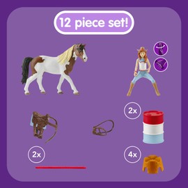 Schleich Horse Club 12-Piece Hannah's Riding Horse Set - Rodeo Riding with Cowgirl and Horse, Realistic Western Rodeo Farm Animal Toys and Accessories, Gift for Toddlers, Boys, and Girls Ages 5 and up