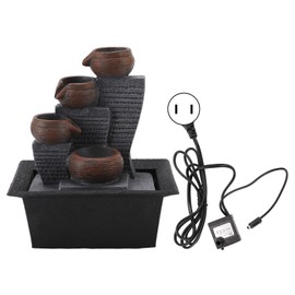 Tabletop Water Fountain with Colored Light Resin Process Desktop Waterfall Ornament for Home Study US Plug 110V