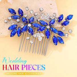 Rhinestone Wedding Hair Comb Silver Bridal Hair Accessories Crystal Hair Clip for Bride and Women (Blue Silver)