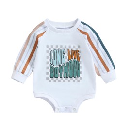 Chloefairy Baby Boy Girl Sweatshirt Bubble Romper Long Live Boyhood Onesie Shirts Sibling Matching Outfits Fall Winter Clothes (White-Romper, 12-18 Months)