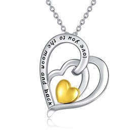HUKKUN Sterling Silver Necklace I Love You to The Moon and Back Love Heart Necklace for Women Gift for Her Girlfriend Mother