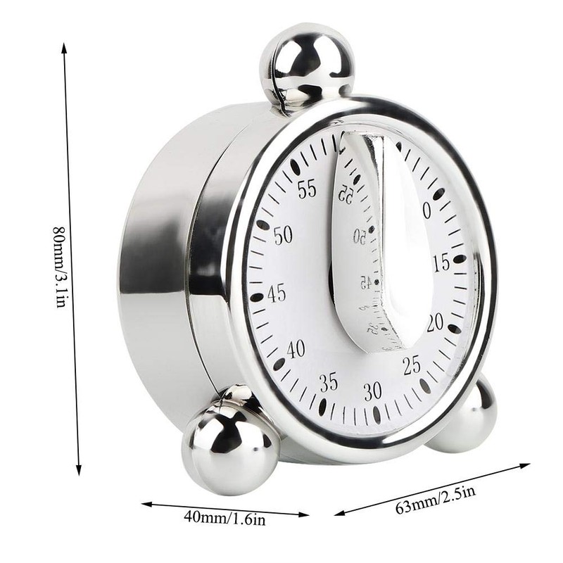 60 Minutes Kitchen Timer, Stainless Steel Egg Shaped Mechanical Cooking