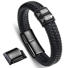 Dad Leather Bracelet Father's Day Gifts – Engraved "Jet'aime Papa" DAD Leather Bracelet Gift for Dad, Leather