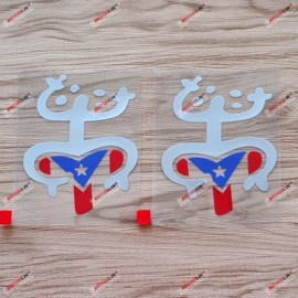 2X Silver + PR Flag 4'' Puerto Rico PR Coqui Frog Taino Decal Sticker Car Vinyl no bkgrd