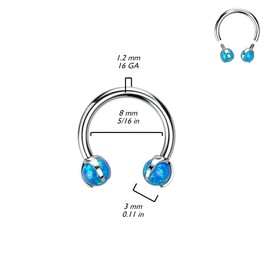 Pierced Owl 16GA F136 Implant Grade Titanium Internally Threaded Claw Set Synthetic Opal Ball Ends Horseshoe Circular Barbell (Purple)