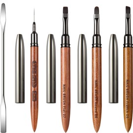 Justit Gel Nail Brush with Cap Gel Nail Brush Nail Brush Set Gel Nail Brush Set (Beginner, Set of 5, High Quality, Professional Premium Salon Experience)