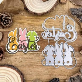 Easter Rabbits Bunny Metal Die Cuts, Easter Rabbits Bunny Metal Cutting Dies Cut Stencils Card Paper Craft DIY Template Metal Cutting Dies Album Embossing Paper Dies for Card Making Scrapbooking