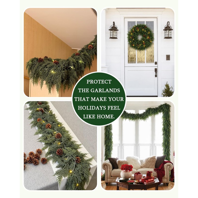 2Pcs 9FT Christmas Cedar Garland, Thick Faux Pine for Mantle