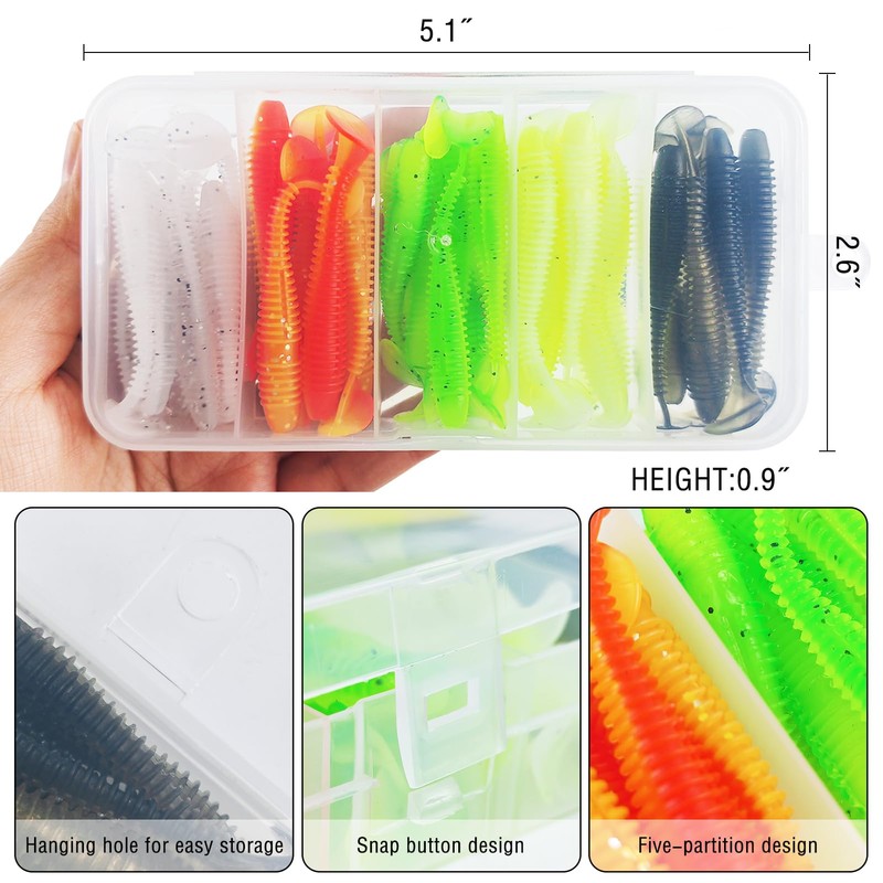 FREE FISHER 40 Pcs Soft Fishing Lures Swimbaits Paddle Tail