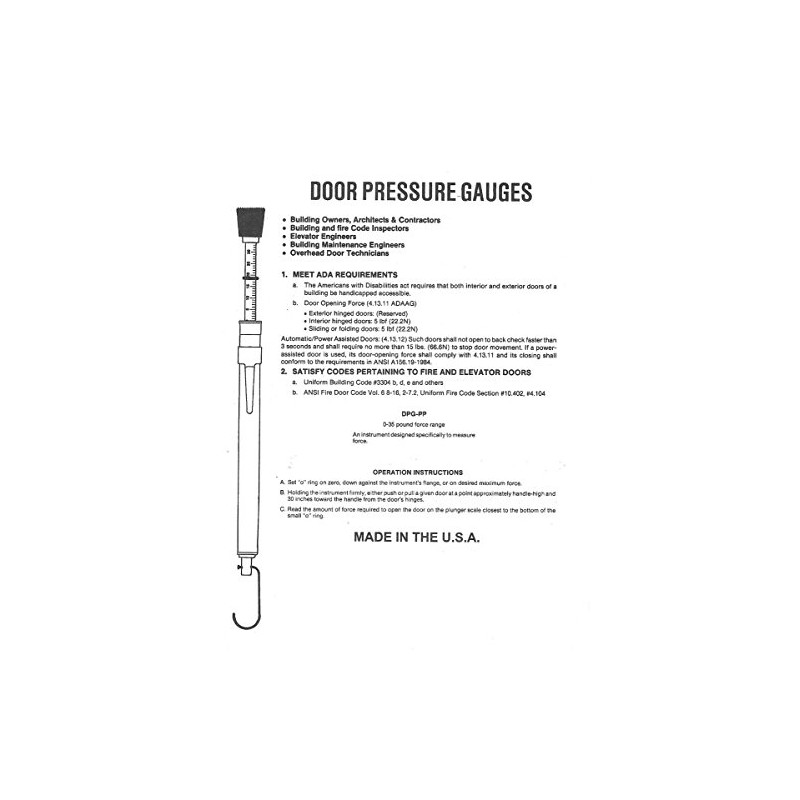 Door Pressure Gauge Push-Pull, 0-35 Lbs | Made The USA