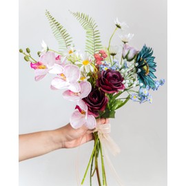 DuHouse 10pcs Silk Roses Artificial Flowers Fake Burgundy Rose Bouquet for Arrangement Wedding Party Home Decoration (Burgundy-Long Stem)