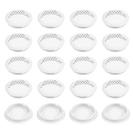 PATIKIL 60 mm Circular Soffit Vent, 20 Pcs Stainless Steel Round Mesh Hole Air Vent Dual Panel Round Mesh Hole Louver for Kitchen Wardrobes Shoe Sundry Cabinets Bathroom, White