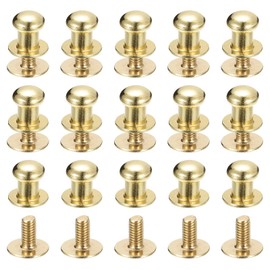 sourcing map 6mm Ball Head Stud Rivets Screw Back, 15Pack Round Head Button Nipple Rivet for DIY Leather Craft Handbag Belt, Light Golden