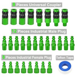 YOTOO Universal Air Coupler and Industrial Plug Kit, 29 Pcs Durable Aluminum Quick Connect Air Hose Fittings, Lightweight for Air Tools, Air Compressor Accessroies and air compressor attachments,Green