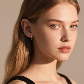 Reffeer Solid 925 Sterling Silver CZ Bar Earrings Hoop for Women Teens CZ Huggie Earrings Minimalist (C-Rose Gold)