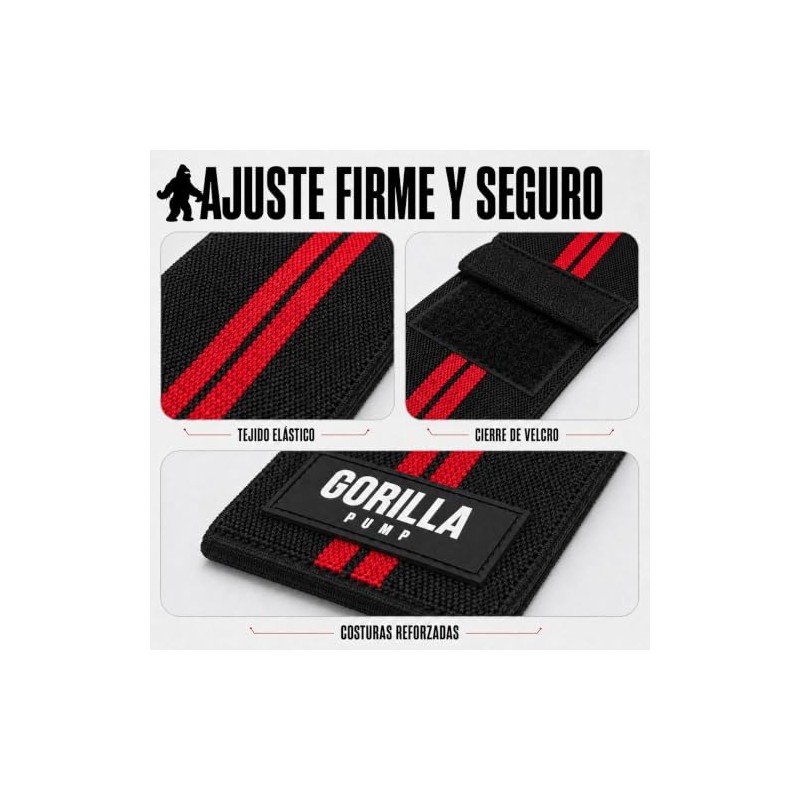 Cintas Rodilleras Gorilla Pump, Rojo, 180 cm
