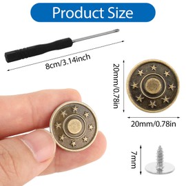 Amaxiu Jeans Buttons Replacement, 8PCS Instant No Sew Buttons for Pants Removable Metal Pant Buttons Tightener Adjustable Button Replacement Kit with Threads Rivets and Screwdriver (20mm)