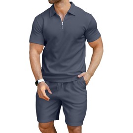 KUYIGO Men's fashionable 2 piece sports suit, comfortable and warm fashion T-shirt and shorts set M Navy