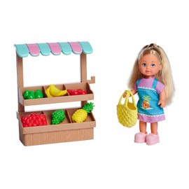 Simba 105733563 Simba Love Fruit Stand, Doll with Market Stall, Fruits and Mesh Pocket, Mini Doll 12 cm, from 3 Years, 105733563