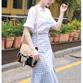 Unbranded Convertible Strap CREAM Flap Cover Plaid Leather Handbags Shoulder Bag Backpack