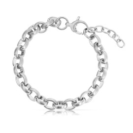 Made by Nami Silver Men's Anchor Bracelet with Double Row Square Stainless Steel 18 + 4 cm Length Waterproof Jewellery, Stainless Steel